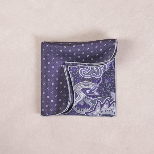 TheAmpio DoubleFacedFloral PaisleySilkPocketSquare Navy Purple 02