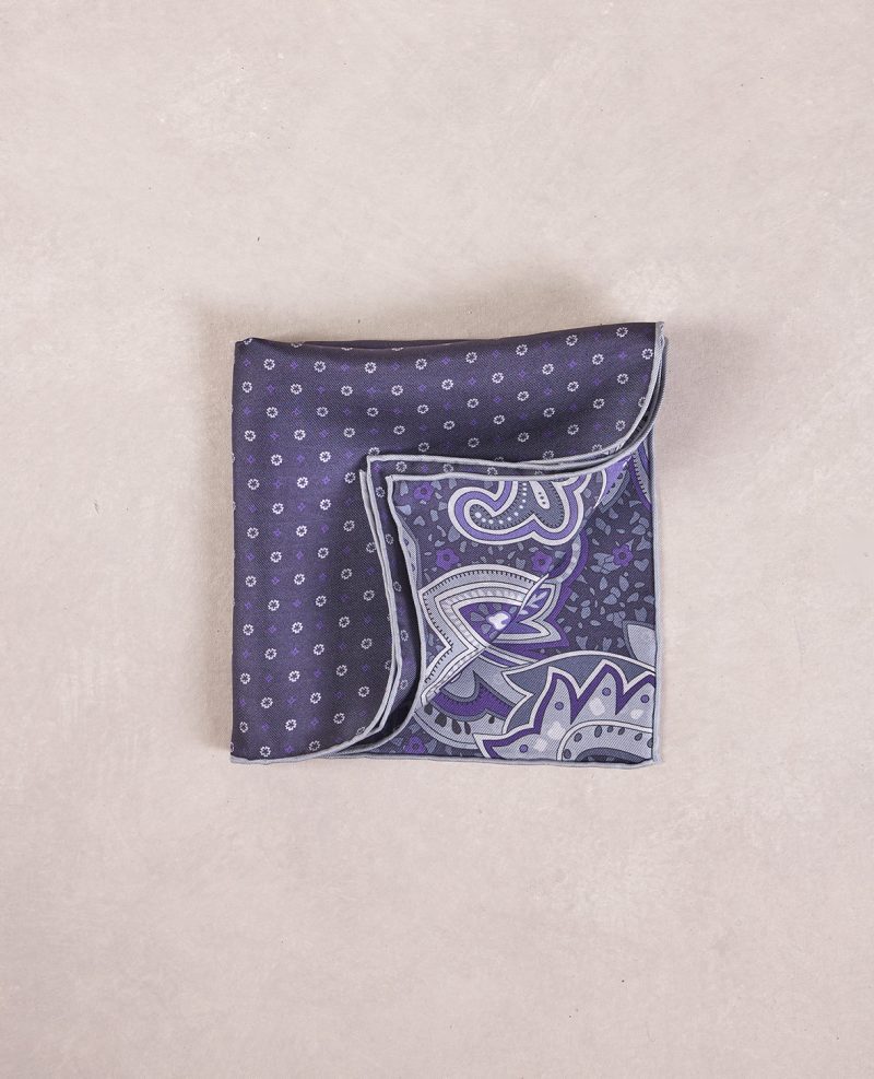 TheAmpio DoubleFacedFloral PaisleySilkPocketSquare Navy Purple 02