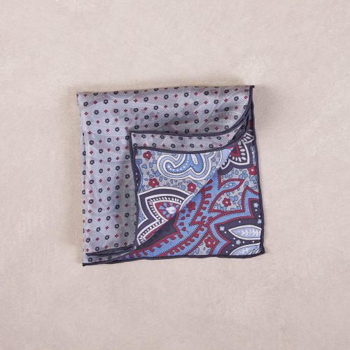 TheAmpio DoubleFacedFloral PaisleySilkPocketSquare Navy Wine 02