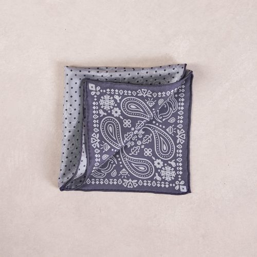 TheAmpio DoubleFacedPolkaDot PaisleySilkPocketSquare Charcoal Grey 02