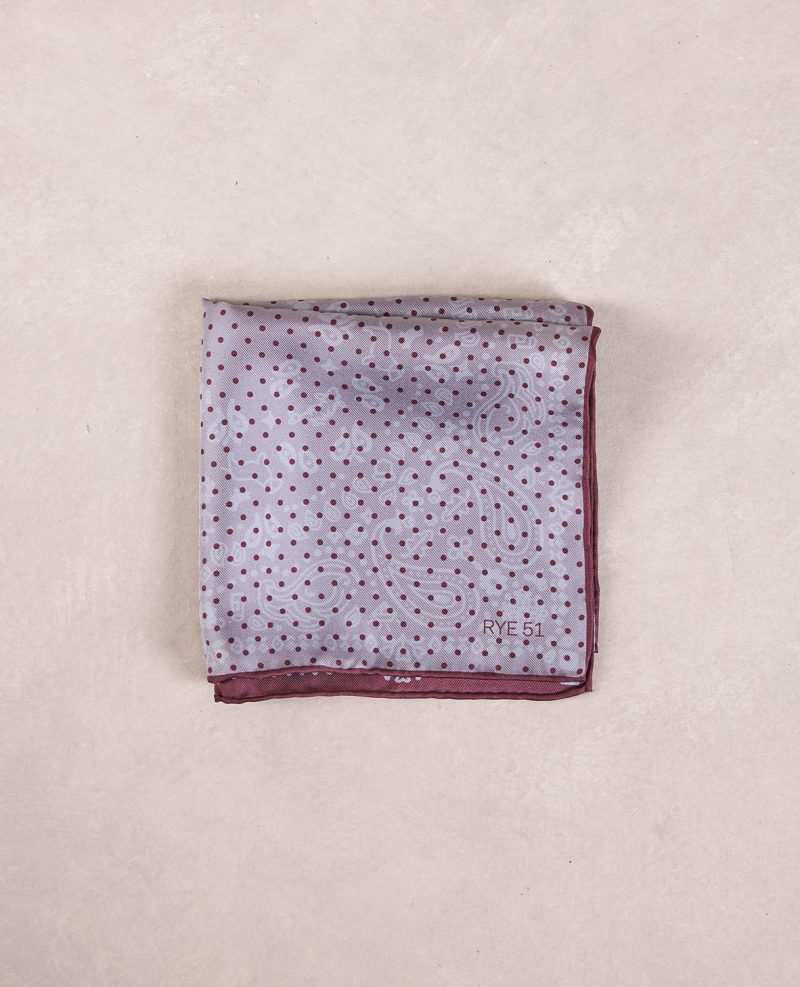 TheAmpio DoubleFacedPolkaDot PaisleySilkPocketSquare Red Grey 01