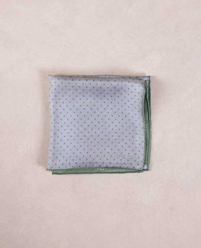 TheAmpio DoubleFacedPolkaDot PaisleySilkPocketSquare Sage Grey 01