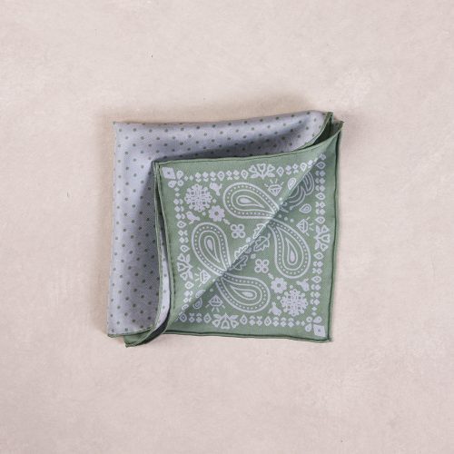 TheAmpio DoubleFacedPolkaDot PaisleySilkPocketSquare Sage Grey 02