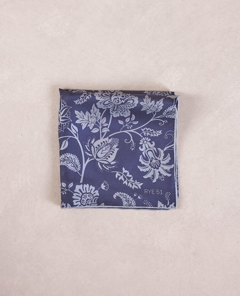 TheAmpio FloralBlurSilkPocketSquare Navy 01