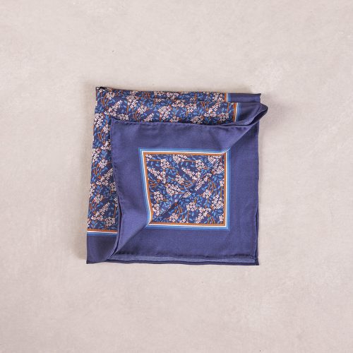 TheAmpio FloralBorderSilkPocketSquare Navy Orange 02