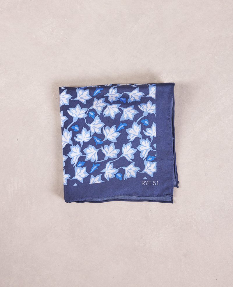 TheAmpio GraphicFloralSilkPocketSquare Navy Blue 01