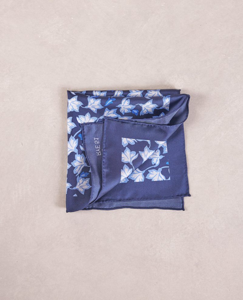 TheAmpio GraphicFloralSilkPocketSquare Navy Blue 02