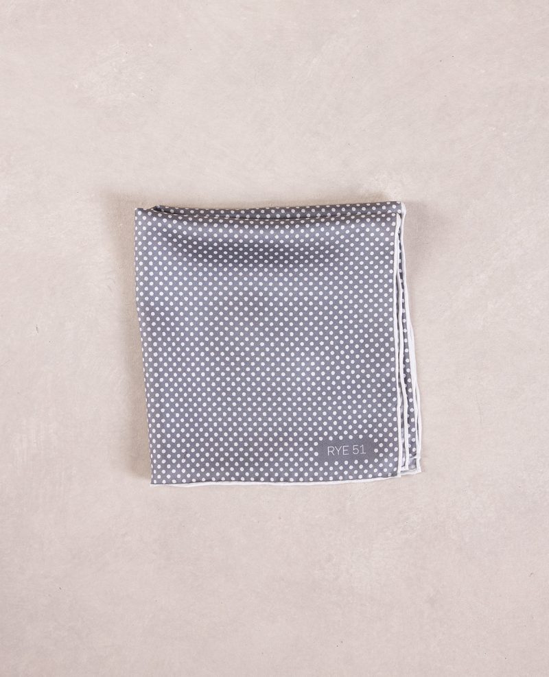 TheAmpio PinDotSilkPocketSquare Grey White 01