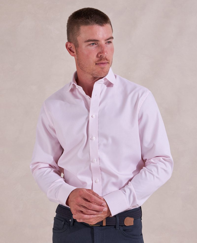 TheBrookes ThomasMasonMicroCheckJourneyDressShirt Pink 01