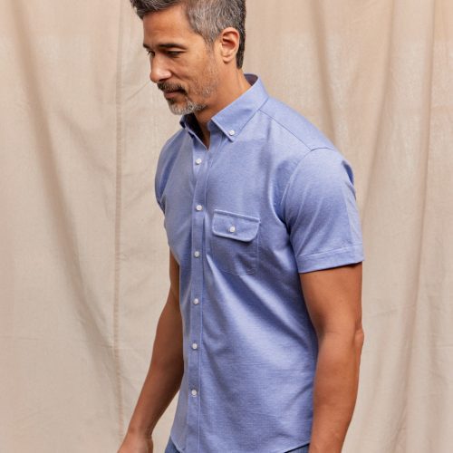 TheDeanBD SSKnitShirt LightBluePrint Blue Print RYE51 June2024 On model 4427