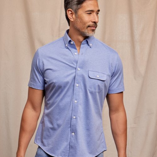 TheDeanBD SSKnitShirt LightBluePrint RYE51 June2024 On model 4402