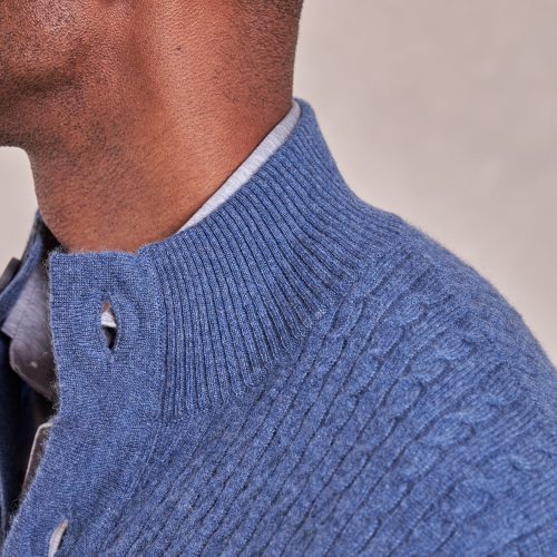 TheEmerson CashmereCableKnitButton UpSweater BlueDust 06