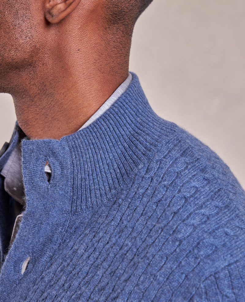 TheEmerson CashmereCableKnitButton UpSweater BlueDust 06