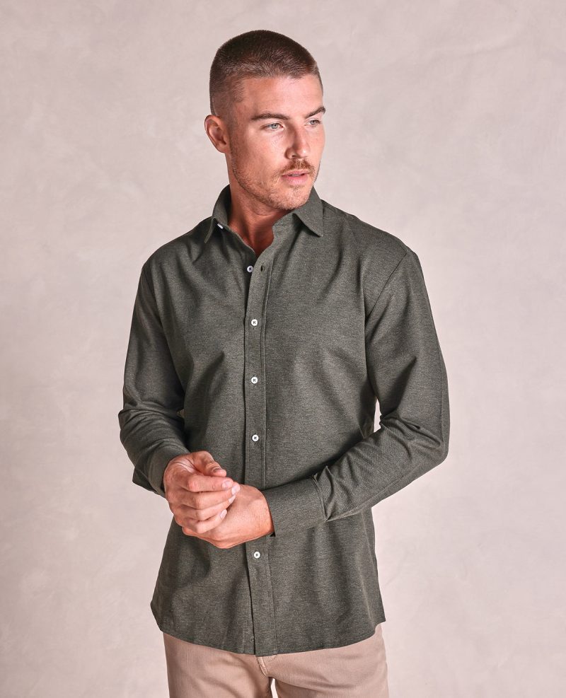 TheHaydin LSMelangePiqueKnitShirt Olive 01