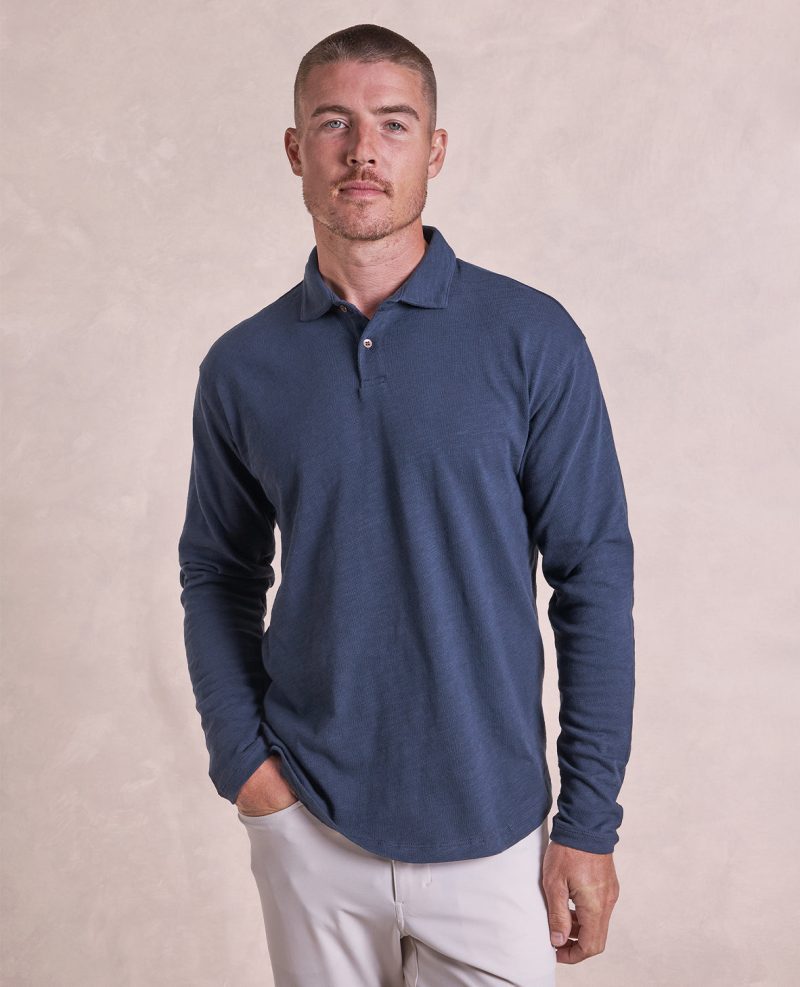 TheMercer DistressedLSPolo Navy 01