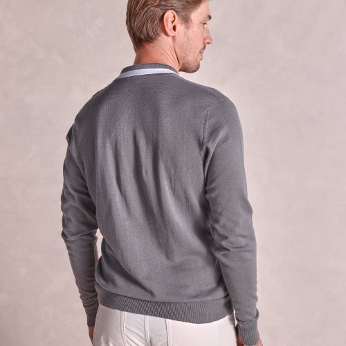 TheWeston KnitLSPolow Tipping Grey White 05